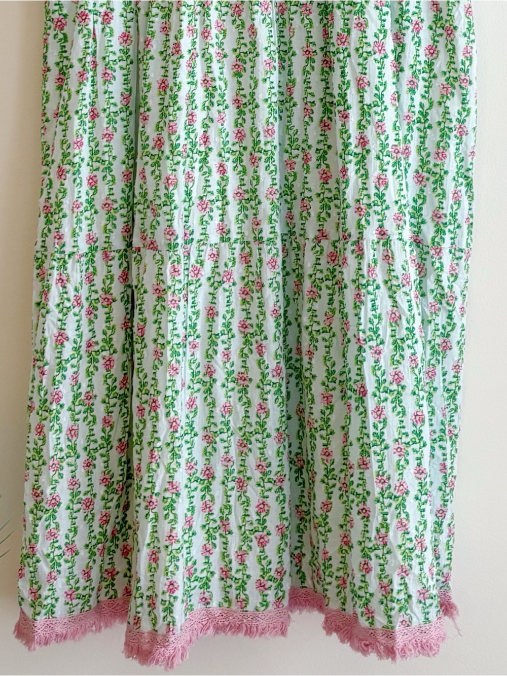 ModaPosa Pink & Green Cadenza Fringe Trim Midi Dress Large Cottagecore NEW NWT - Picture 3 of 8